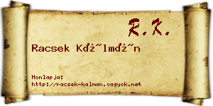 Racsek Kálmán névjegykártya